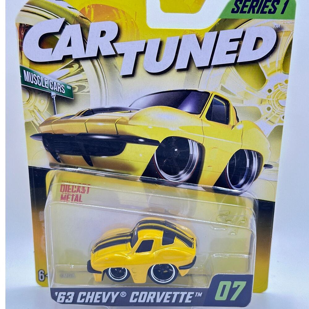 Car Tuned Series 1 1963 Chevy Corvette #07 Yellow NEW
